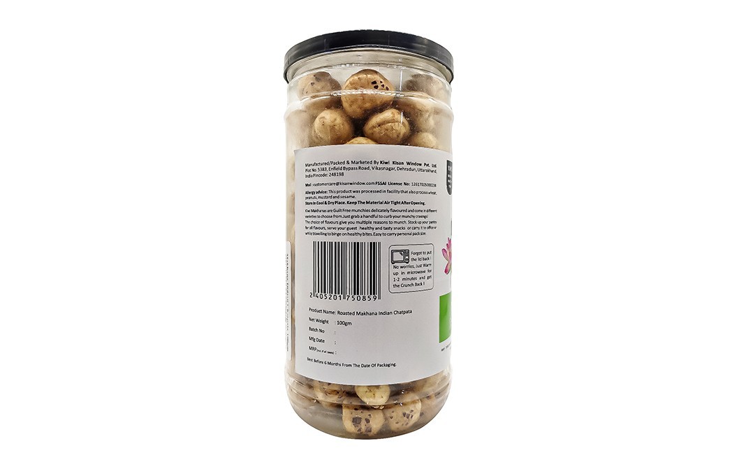 Kiwi Kisan Window Roasted Makhana Indian Chatpata   Plastic Bottle  100 grams